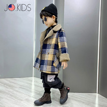 American JO childrens clothing boys new long woolen coat children plus velvet thick winter dress foreign woolen coat