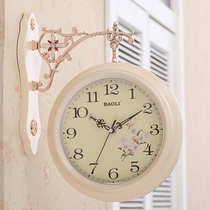 Double-sided wall clock European-style creative watch living room mute pastoral clock watch two sides personality fashion modern simple wall watch