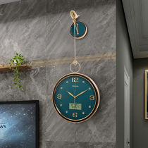 Nordic light luxury wall clock calendar clock home living room creative clock European style modern simple leather mute hanging watch