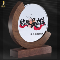 Solid Wood crystal trophy custom creative Crescent medal custom authorization card to join excellent staff award lettering