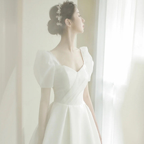 Satin wedding dress 2021 new temperament main yarn bride high sense light luxury niche high-end Qi simple summer women