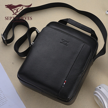 Seven Wolves Genuine Leather Mens Bag Small Baotou Layer Soft Bull Leather Single Shoulder Bag Business Mens Slanted Satchel Casual Hanging Bag