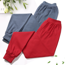 High-waisted middle-aged and elderly mens cotton plus fat plus size loose cotton wool pants single piece thin leggings