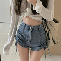 Shorts female summer hot girl 2021 new design sense drawstring denim pants a high waist loose leg hot pants tide