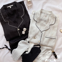 Japanese Durgge couple pajamas womens autumn and winter long-sleeved ice silk stripes mens silk can wear home clothes