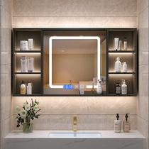 Bathroom intelligent mirror cabinet Bathroom separate storage cabinet Wall-mounted toilet mirror locker with light Solid wood customization
