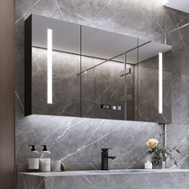  Smart bathroom mirror cabinet Wall-mounted separate anti-fog mirror Bathroom shelf storage integrated cabinet Solid wood with light