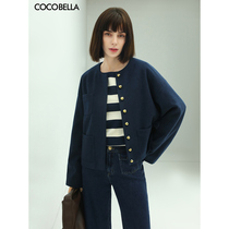 COCOBELLA letter embroidery metal buckle short woolen coat womens autumn and winter warm jacket SC511