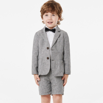 Funny bear 2021 new British baby boy birthday dress spring and autumn flower girl small suit children cotton and hemp cover