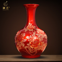 Jingdezhen ceramic peony vase antique Chinese living room TV cabinet flower arrangement decoration home porcelain bottle ornaments