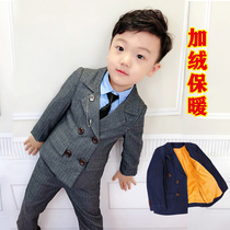 Childrens suit suit suit boy baby handsome small suit autumn and winter plus velvet British children performing flower girl wedding dress