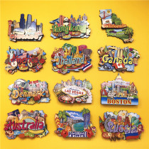 (3pcs)Hong Kong USA Chicago Hawaii Boston Thailand Denmark Wooden refrigerator magnet