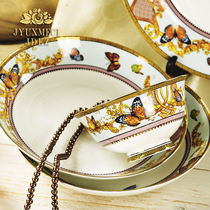 Jingdezhen high-end bone china tableware set home European dishes luxury handmade gold gift Butterfly Garden