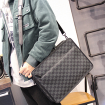  Hong Kong mens new trendy brand plaid briefcase handbag fashion shoulder messenger bag mens hand bag