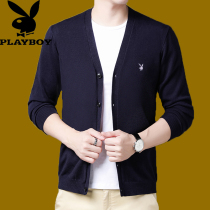 Playboy Knitted Wool Cardigan Mens Autumn and Winter Korean Solid Color Plus Size Sweater Mens Casual Jacket