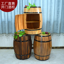 Open the door Oak barrel Red wine barrel storage wine cabinet Solid wood winery decoration barrel locker Wine props barrel table