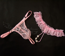 Couple thong mens and womens T pants sexy lace Valentines Day gift transparent low-waisted Pearl panties QL-123