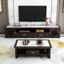 New Chinese solid wood coffee table TV cabinet combination Modern simple living room size apartment type Rock plate coffee table Household cabinet
