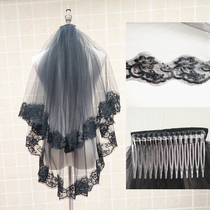 New black lace veil Halloween COS vintage photo headwear Korean bridal hair comb
