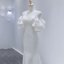 Satin fishtail light wedding dress 2021 new temperament elegant bride welcome gauze super fairy dream thin dress