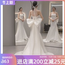 Satin chest light wedding dress 2021 White simple small tailing tail out yarn temperament fishtail slim slim dress