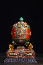 Tibetan silver hand-pinched red-green gem of pieces of red-green jewels Buddha old transformation of wheelbarrel bookhall supplies