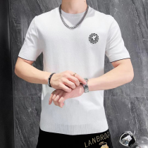  European station 2021 autumn new trendy embroidery bottoming shirt knitwear short-sleeved t solid color wild slim half-sleeved t-shirt