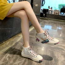 Hong Kong leather high-top womens shoes 2021 autumn new flat Joker tide thick-soled dad sports casual shoes