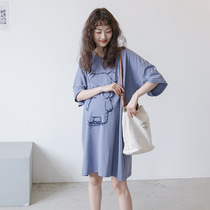 Maternity summer T-shirt cotton fashion short-sleeved loose maternity spring top medium-long summer dress