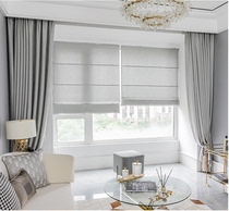 Modern Japanese Nordic simple plain pure color cotton linen louver double-layer Roman curtain lifting curtain Bay window without drilling