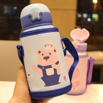 Childrens 316 stainless steel thermos cup with straw student kindergarten water Cup cute dual-purpose portable leak-proof kettle
