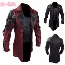 Personality long motorcycle leather oversize leather jacket performance suit Muscle man big fat jacket red and black contrast color