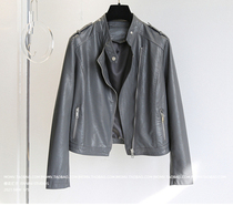 Korean leather jacket womens 2021 spring and autumn new short fashion stand-up collar leather jacket motorcycle clothes small jacket trend