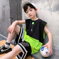 Next music child clothing short sleeve suit 2022 new boy summer sports spell two sets of handsome gas fried street