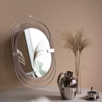 Collecting wood room wheat field bathroom mirror model room decorative mirror super bright stainless steel Bauhaus style hall mirror