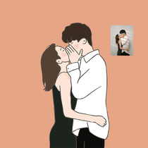 Hand-painted Avatar simple pen line couple parent-child pet wedding Cartoon Q version illustration appointment logo invitation design