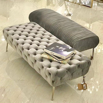Nordic light luxury sofa stool American velvet gray shoe stool clothing store long bench bedroom bed tail stool small pedal