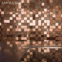 Nordic metal bronze brushed mosaic tile background wall 3D bump decorative wall living room bathroom wall tile