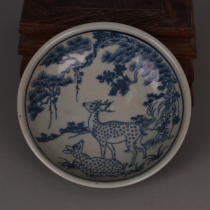 Ming blue and white sika deer plate plate antique antique antique antique porcelain collection ornaments