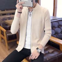 Autumn 2020 new fashion handsome knitted cardigan sweater mens coat thin slim fashion brand solid color sweater