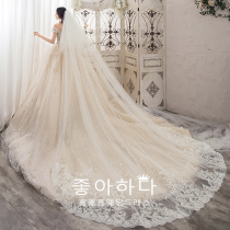 Head yarn (3 meters long) 2021 New Korean bride long lace lace wedding long trailing wedding dress