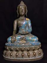 Folk Collection Old pure bronze Jingtai Blue Pinch Enamel Painted carthamoni Buddha with a high 46 cm