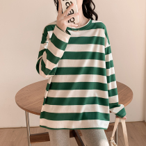 2022 spring and autumn gestational woman dress striped pure cotton long sleeve T-shirt sweatshirt slim fit loose big code blouse suit two sets