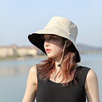 Solid color hat female summer ins double-sided fishermans hat with windproof rope big eaves sunscreen sunshade cap Japanese