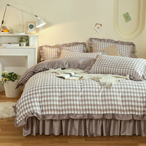 Japanese style simple bed skirt one piece bed skirt type bed cover non-slip bed apron cover Princess wind bed skirt four-piece set