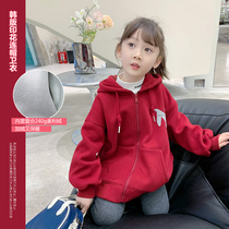 2022 winter new girls fleece jacket childrens hooded sweater baby thickening winter foreign style winter coat