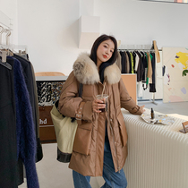 Autumn and winter 2021 new high-end imported fox fur fur collar light luxury thick waist down jacket Parker Jacket Women