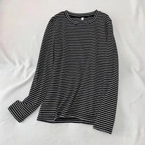 Foreign trade clearance outlet tail single big card Cut Mark Womens Clothing Mall Withdrawal of Long sleeves Develed Stripes Jersey T-shirt Woman