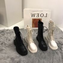 Medium White Martin boots female English style 2021 Winter new short boots Net red Middle heel strap motorcycle boots plus Velvet