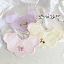 ins Korean version of new baby embroidery bib thick waterproof baby gauze saliva towel sweet flower styling